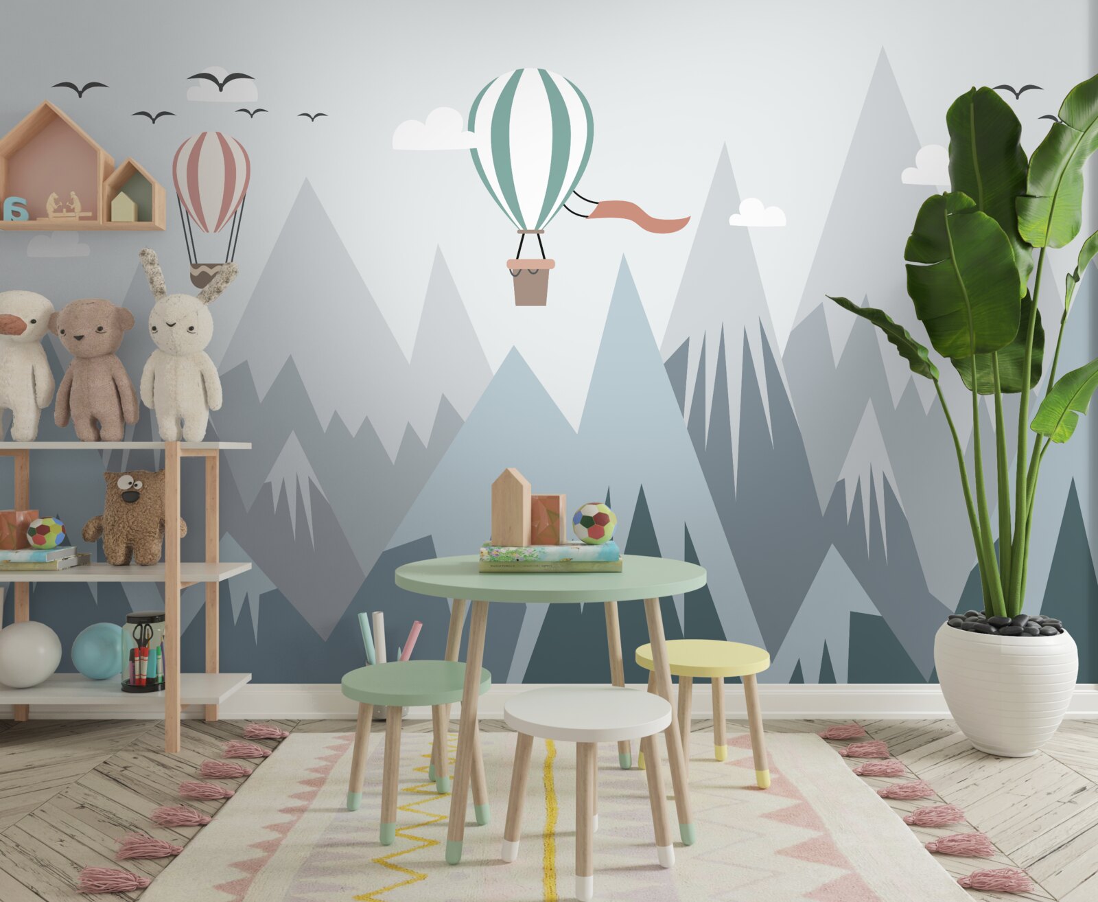 Fototapet baloane cu aer cald au survolat munții