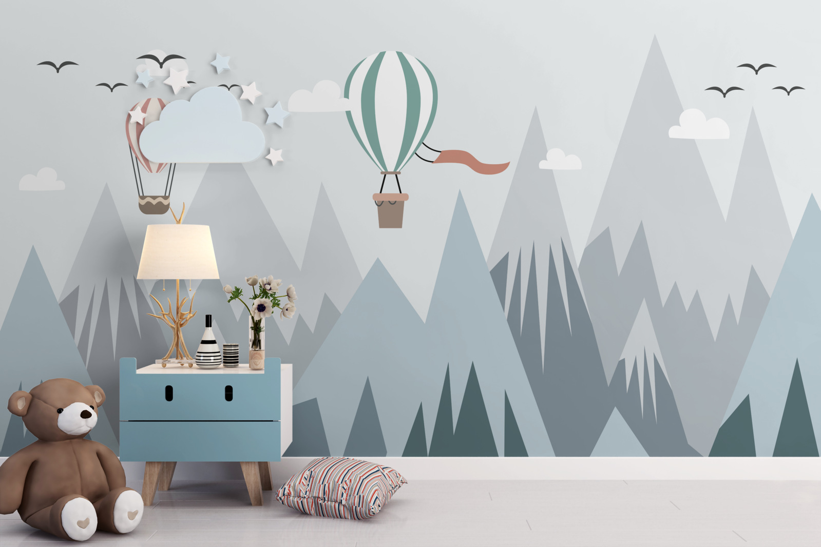 Fototapet baloane cu aer cald au survolat munții