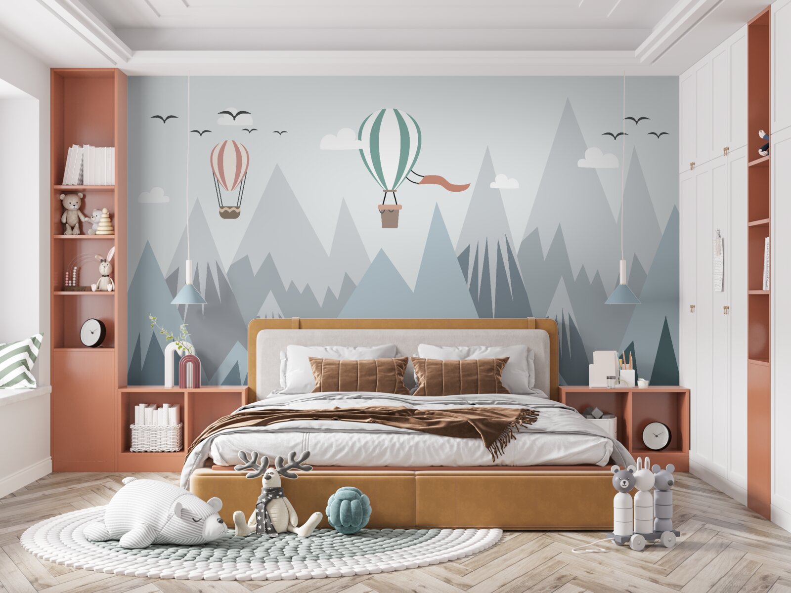 Fototapet baloane cu aer cald au survolat munții