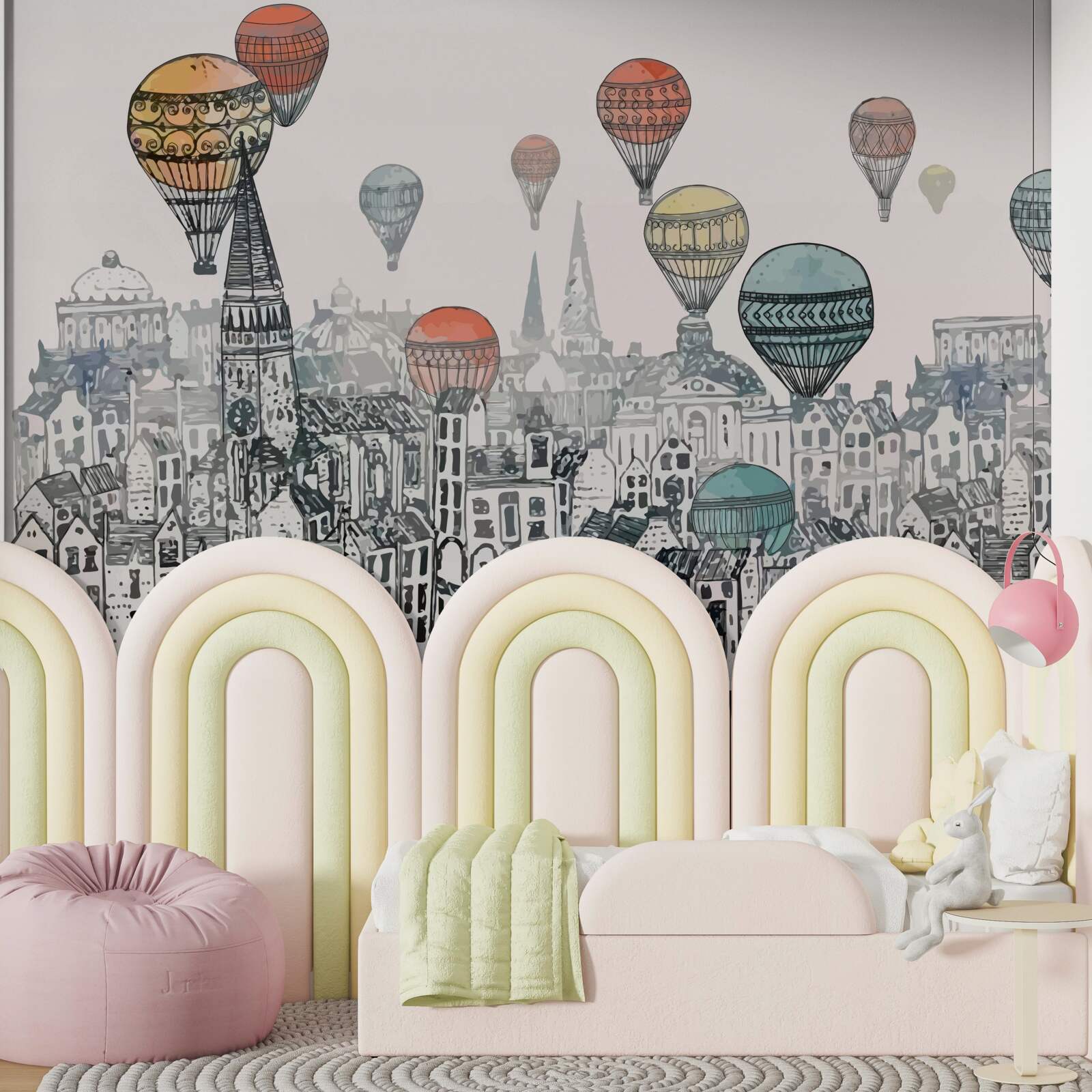 Fototapet baloane plutesc deasupra orașului