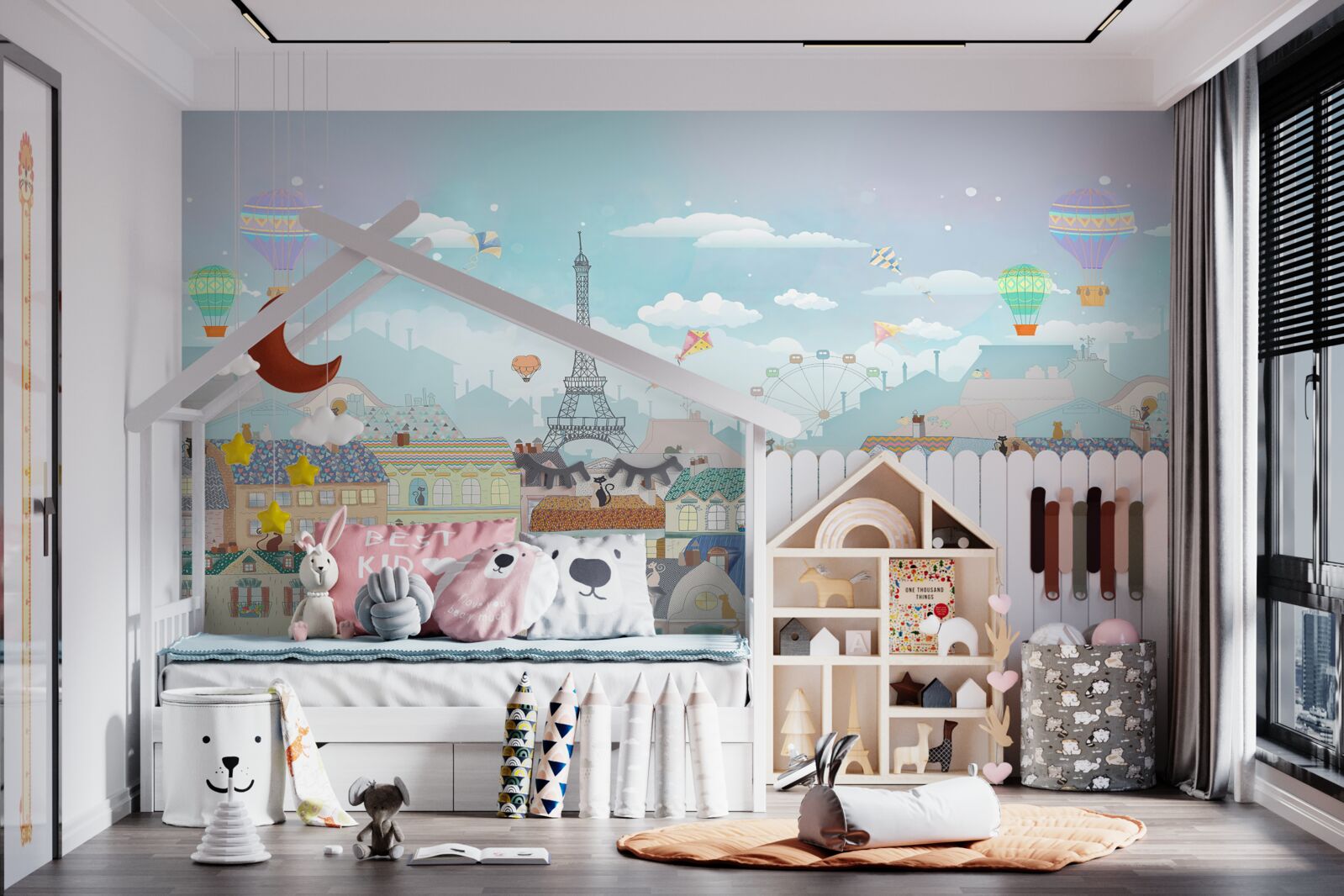 Fototapet pisici mici pe acoperișurile clădirilor din oraș