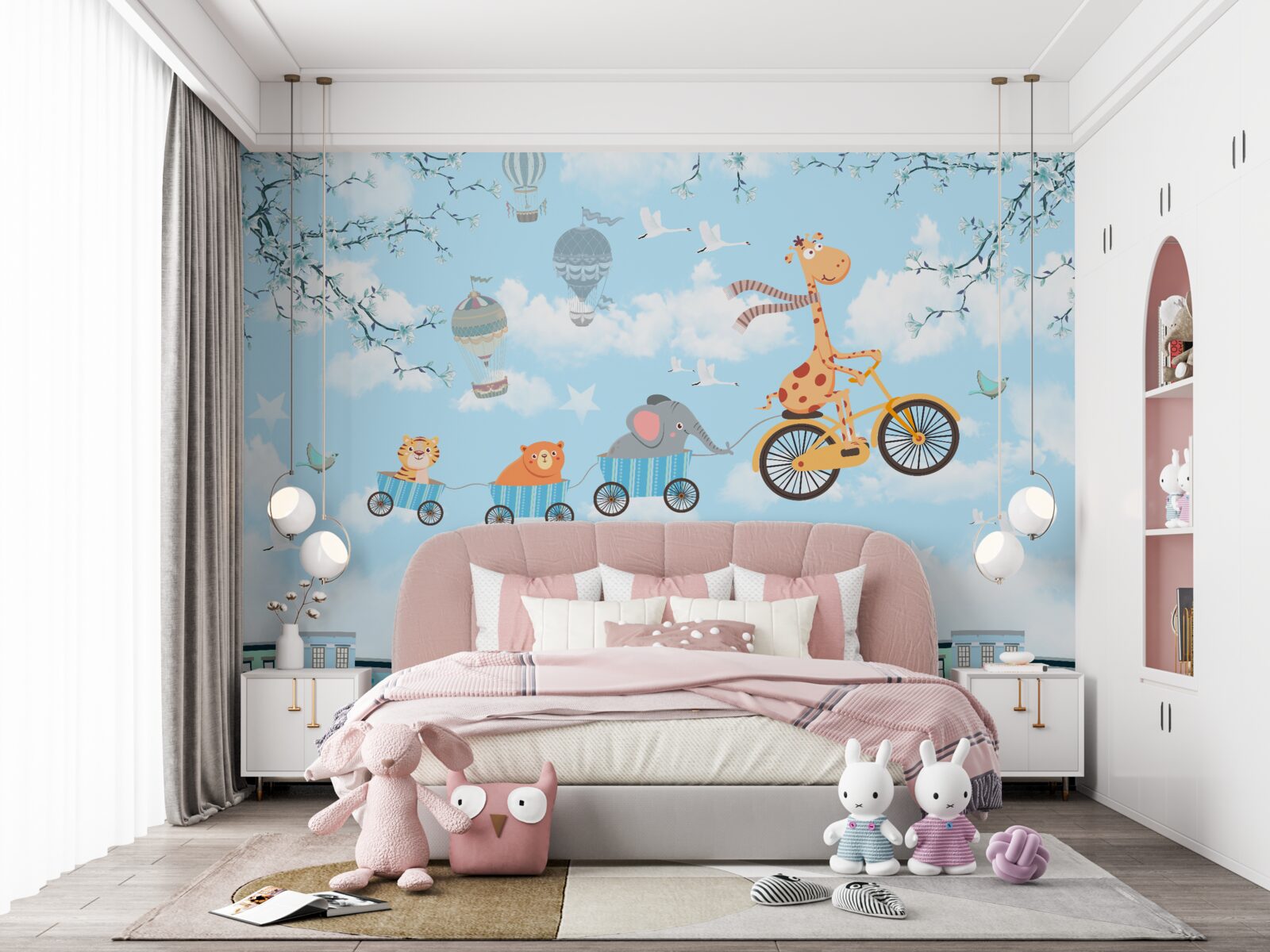 Fototapet un grup de tineri prieteni cu o girafă se întorc acasă