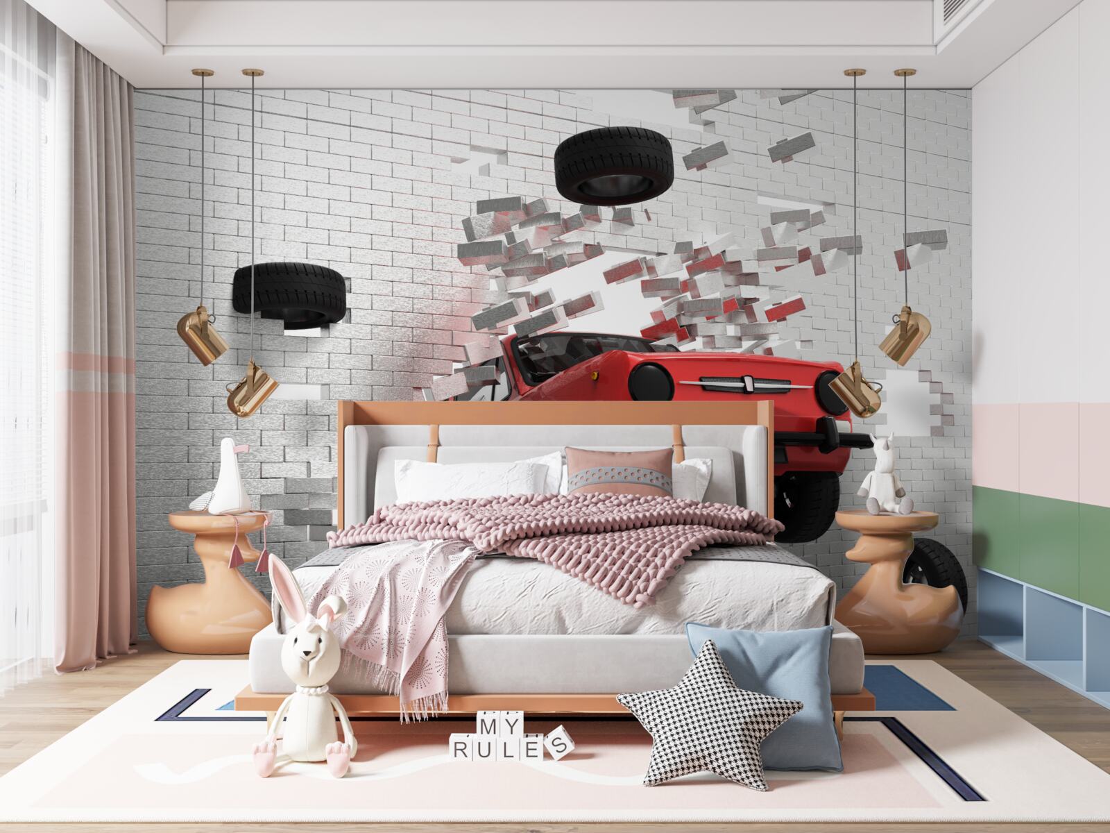 Fototapet mașina lovește un perete de cărămidă