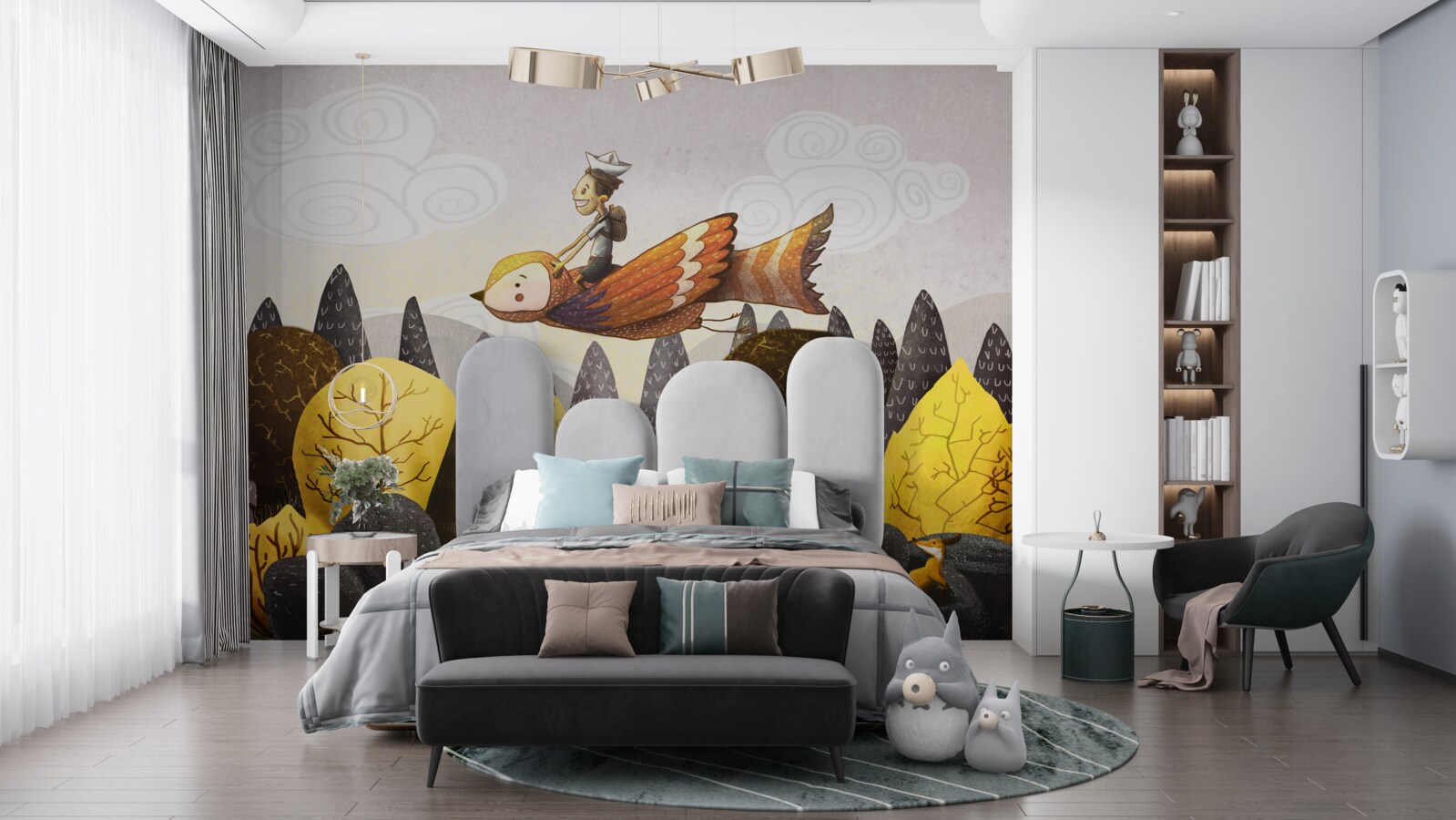 Fototapet un tânăr călărește o pasăre