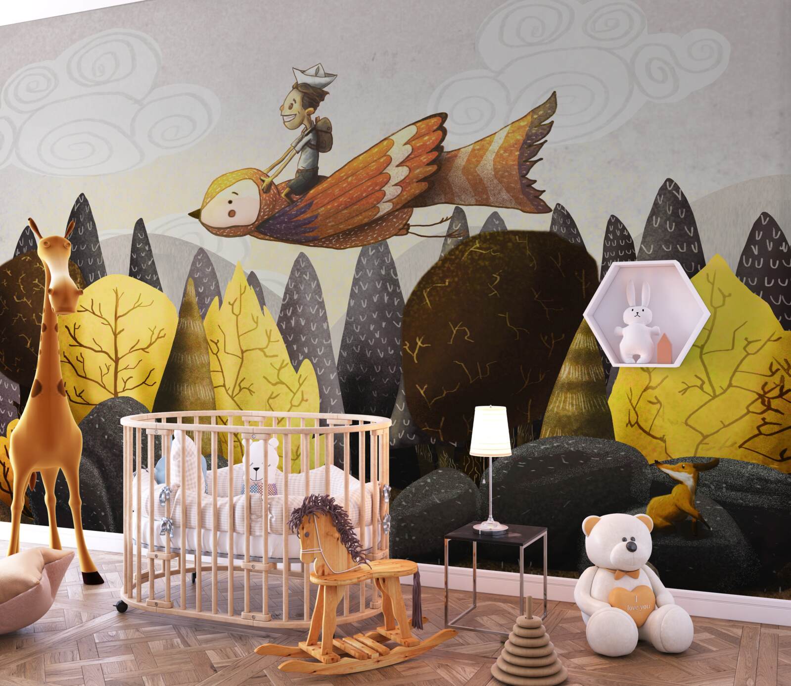 Fototapet un tânăr călărește o pasăre