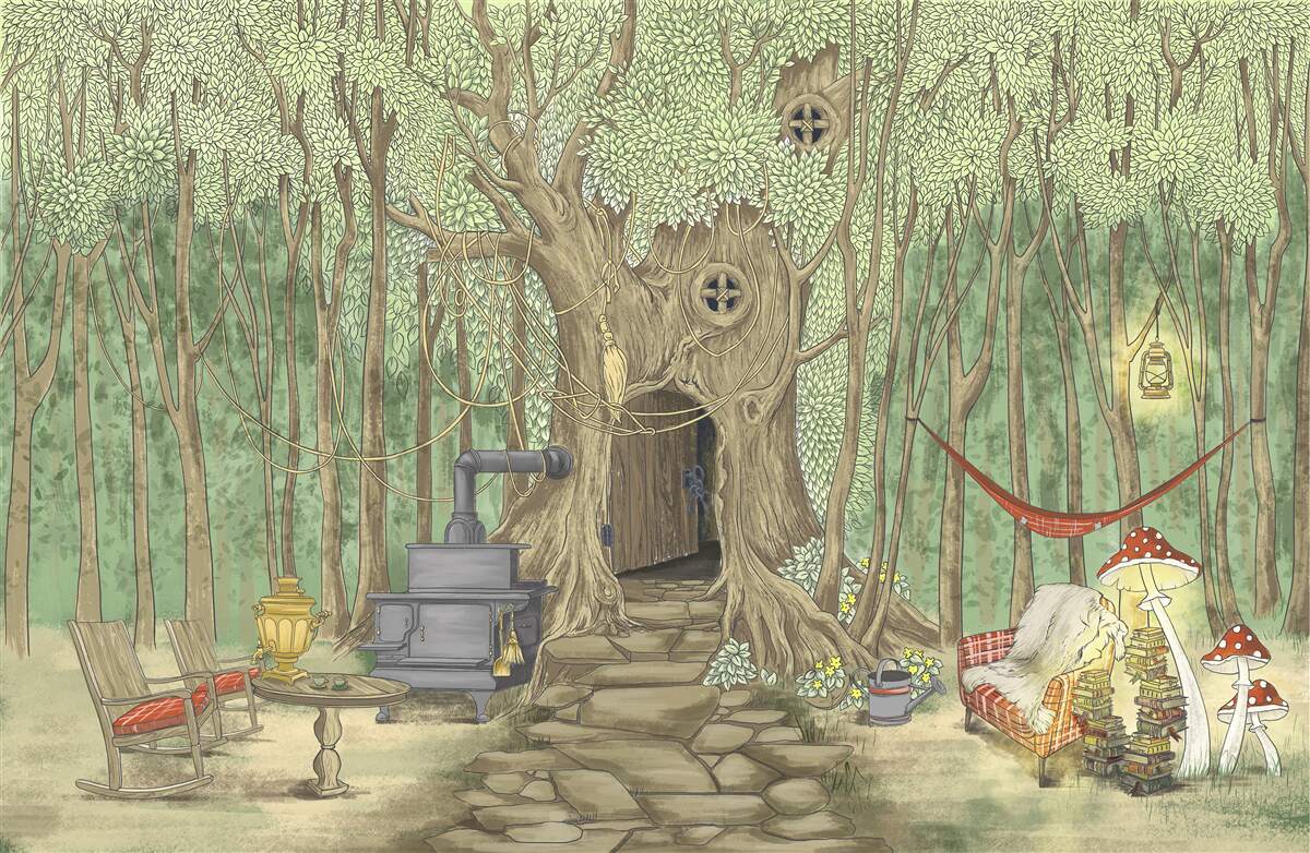 Fototapet confort casnic într-o casă în copac în pădure