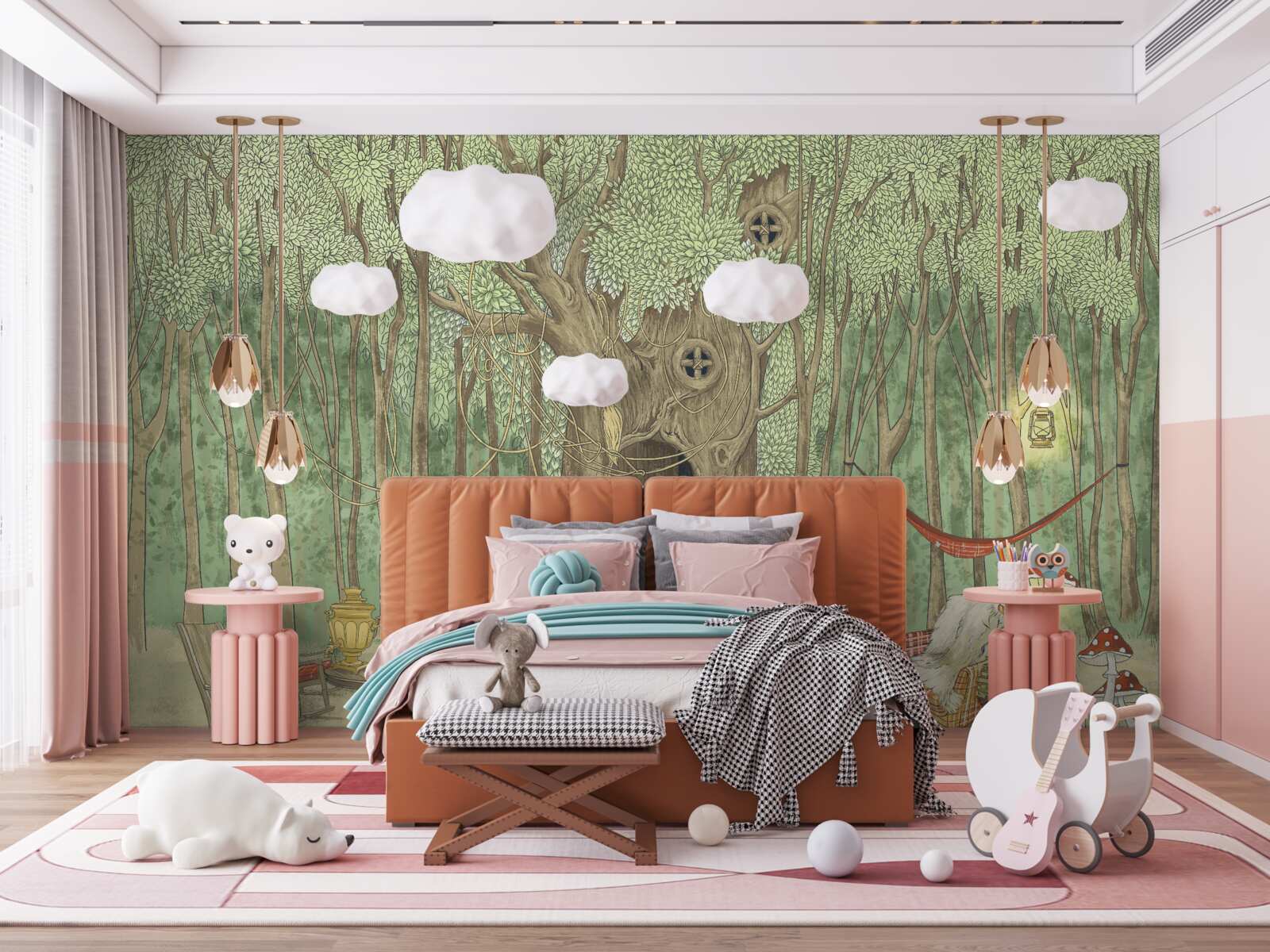 Fototapet confort casnic într-o casă în copac în pădure