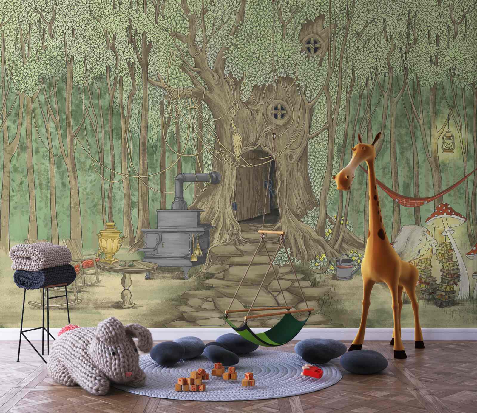 Fototapet confort casnic într-o casă în copac în pădure