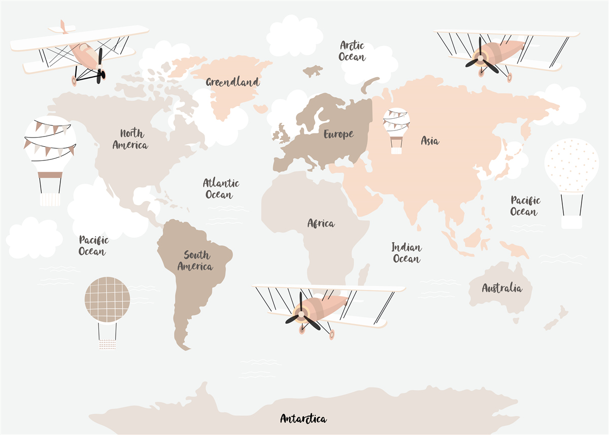 Fototapet numele continentelor de pe glob