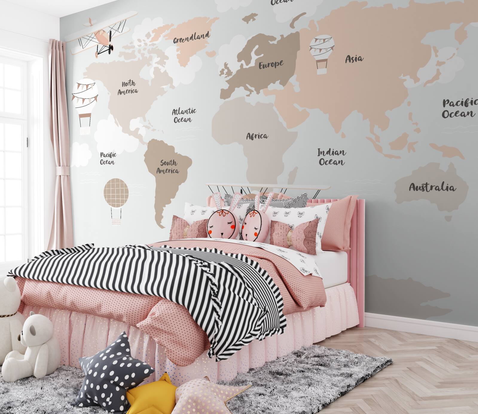 Fototapet numele continentelor de pe glob