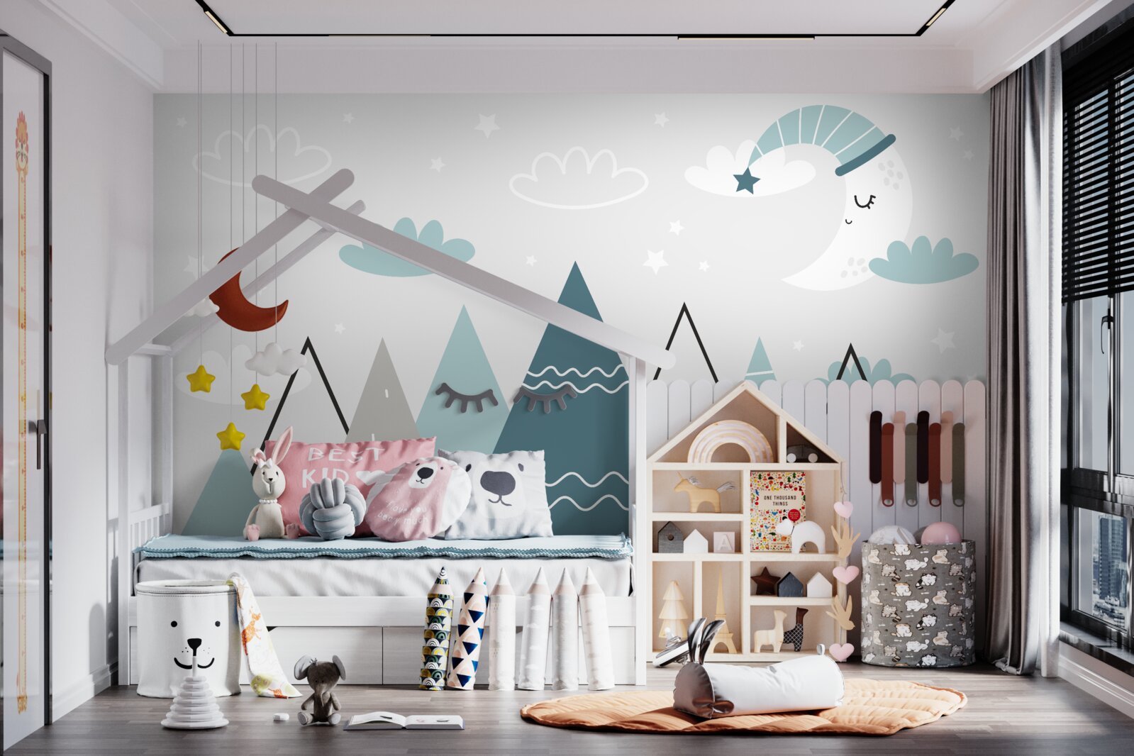 Fototapet munții și luna adorm