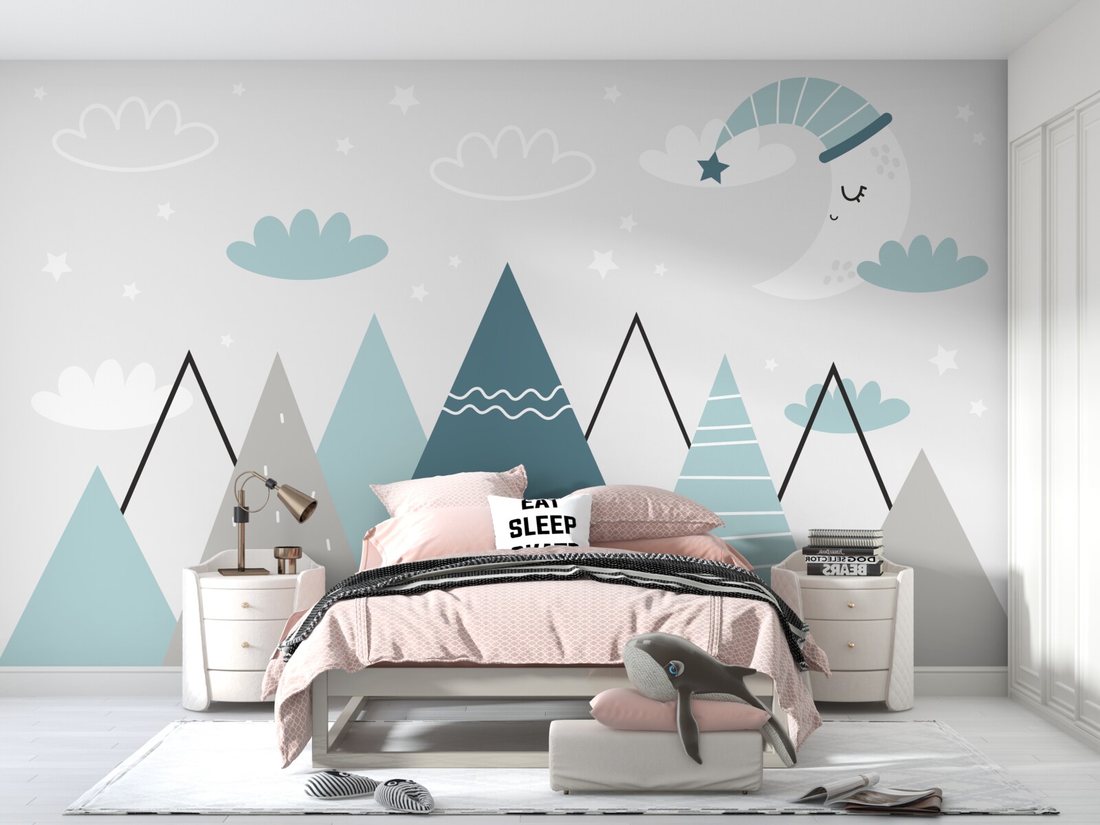 Fototapet munții și luna adorm