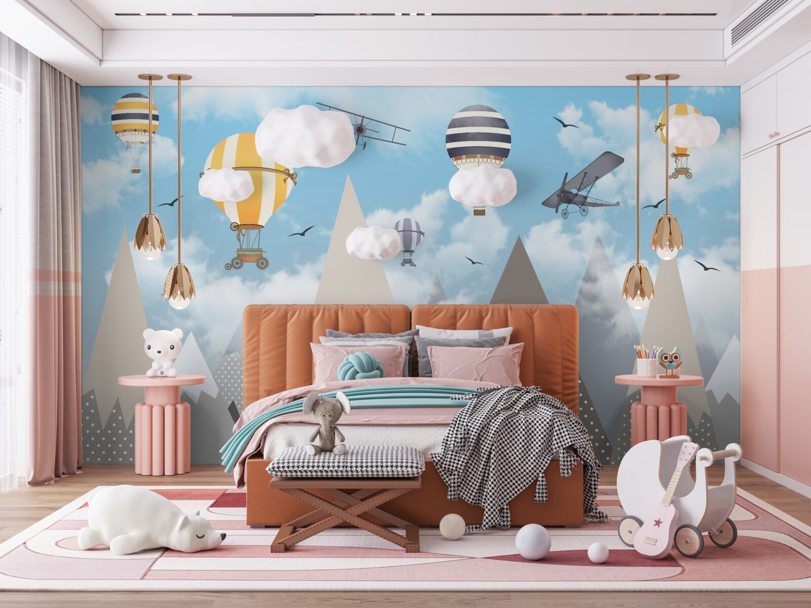 Fototapet vehicule pe vârfurile munților