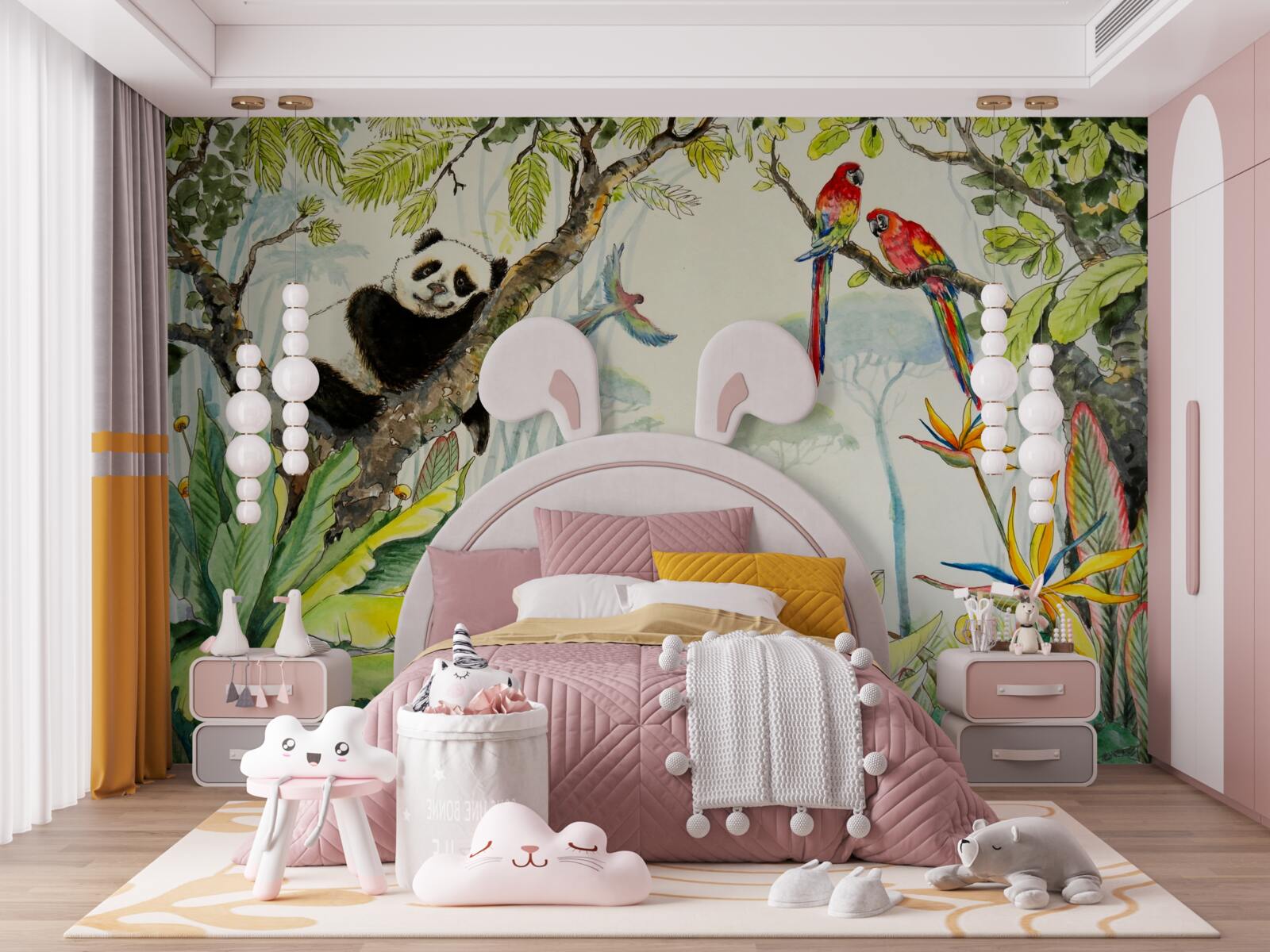 Fototapet panda se relaxează pe ramurile unui copac