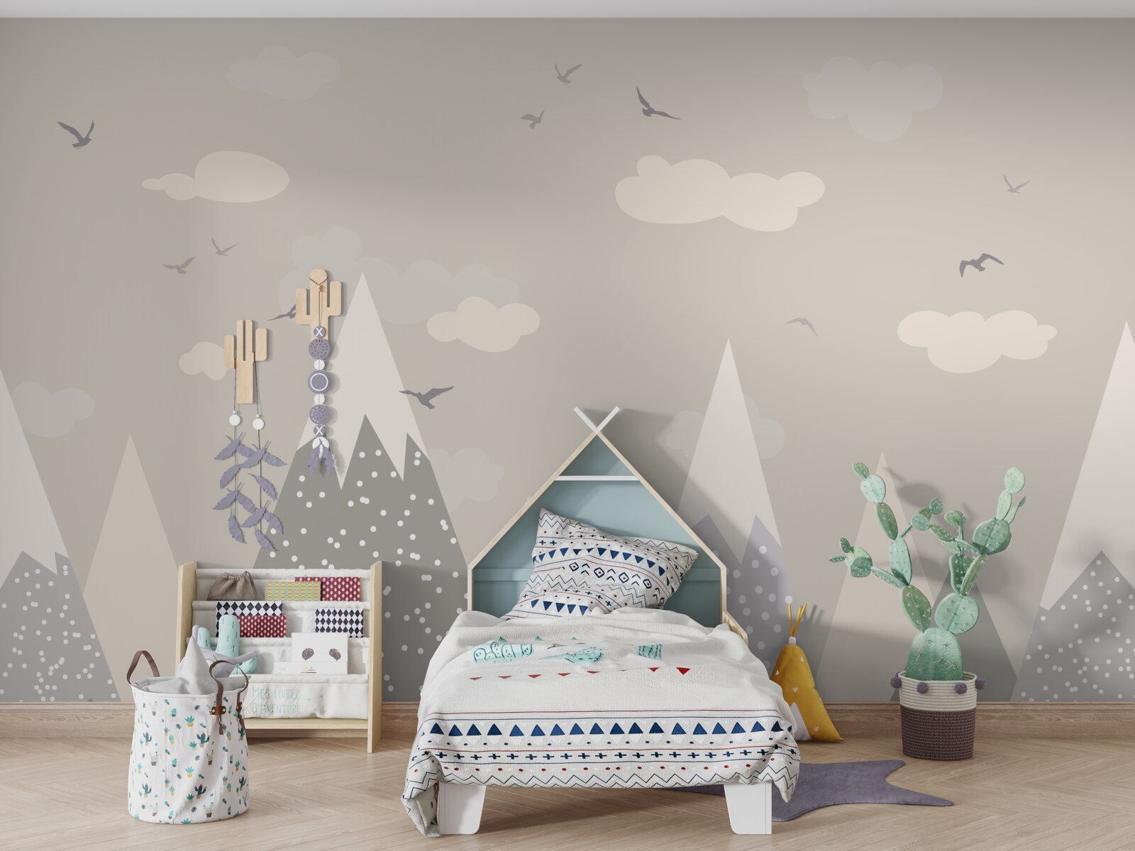 Fototapet vârfuri muntoase înzăpezite și păsări