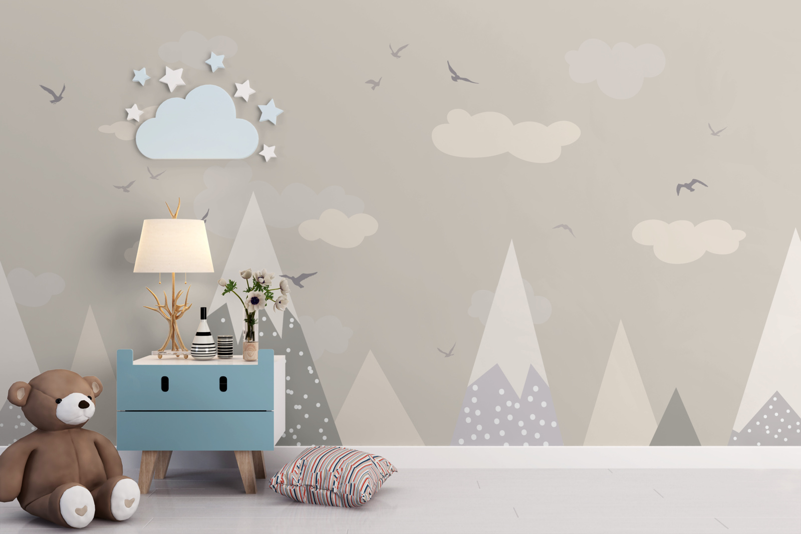 Fototapet vârfuri muntoase înzăpezite și păsări