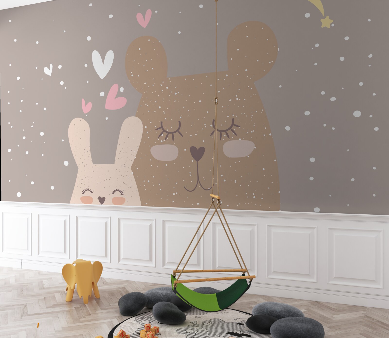 Fototapet iepurașul și ursul trag un pui de somn