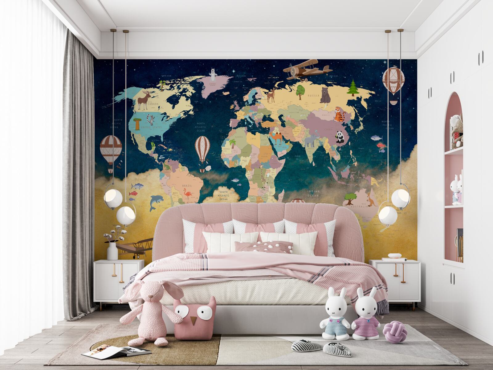 Fototapet harta lumii în albastru și galben