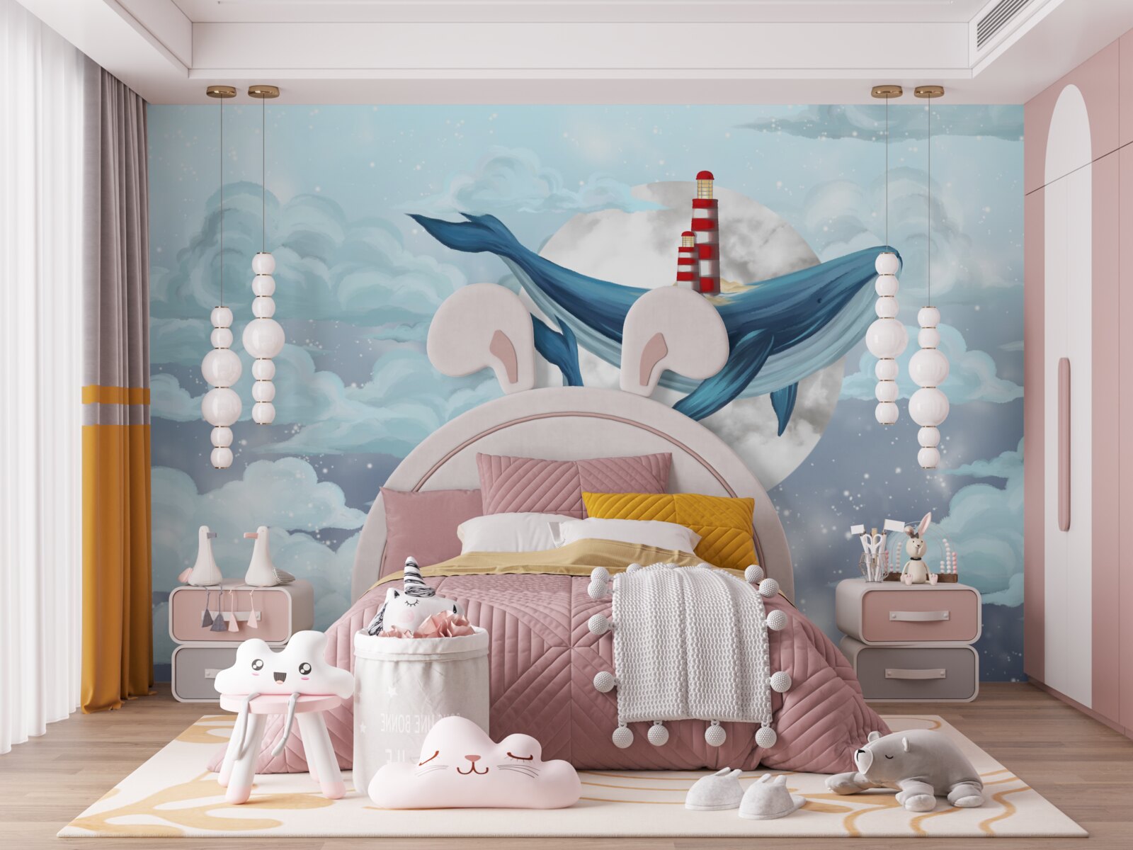 Fototapet balene pe o lună înnorată