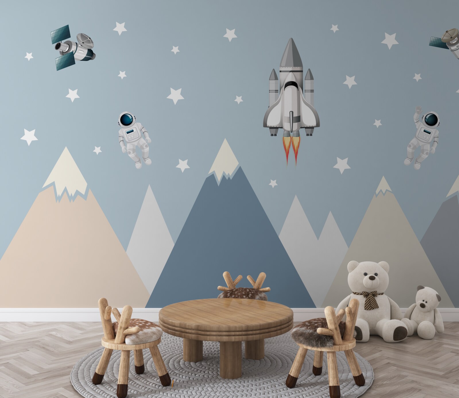 Fototapet rachete și astronauți au survolat munții