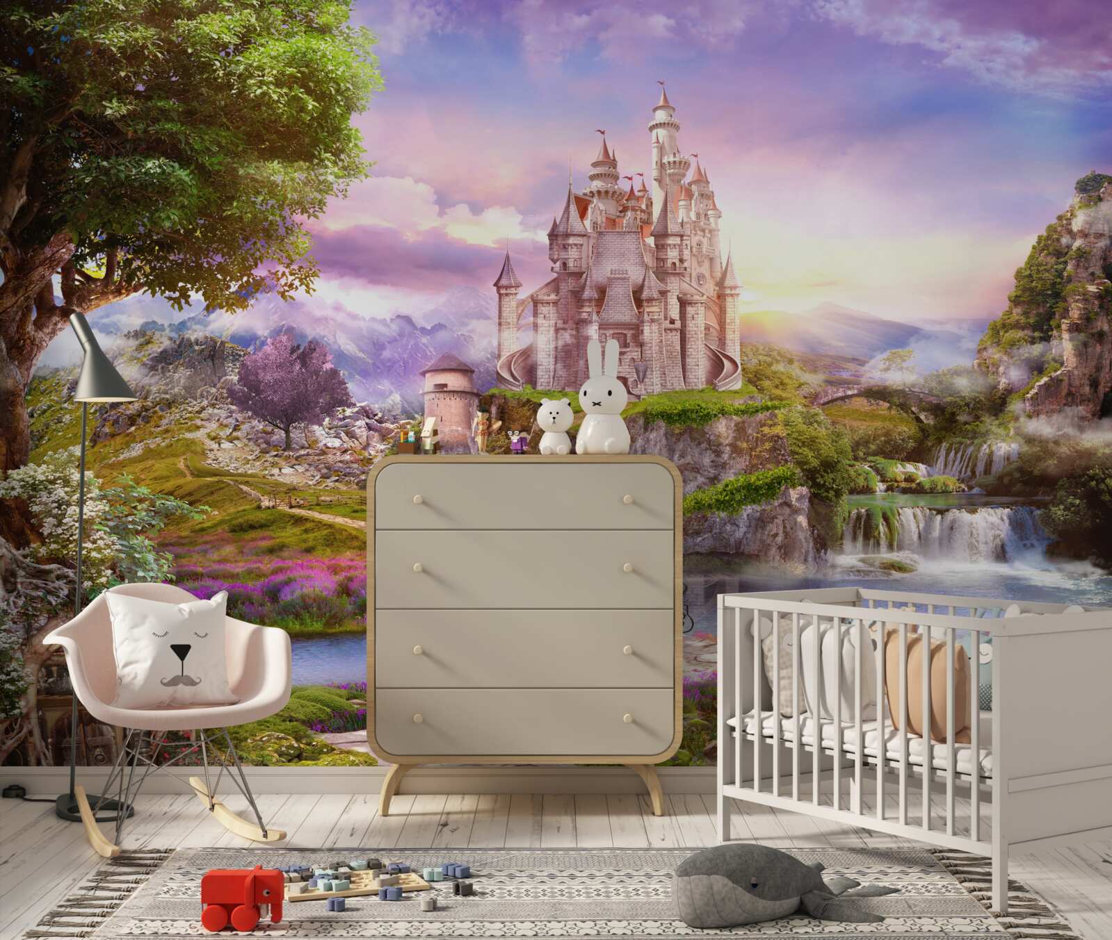 Fototapet pe cealaltă parte a râului există o fortăreață magică