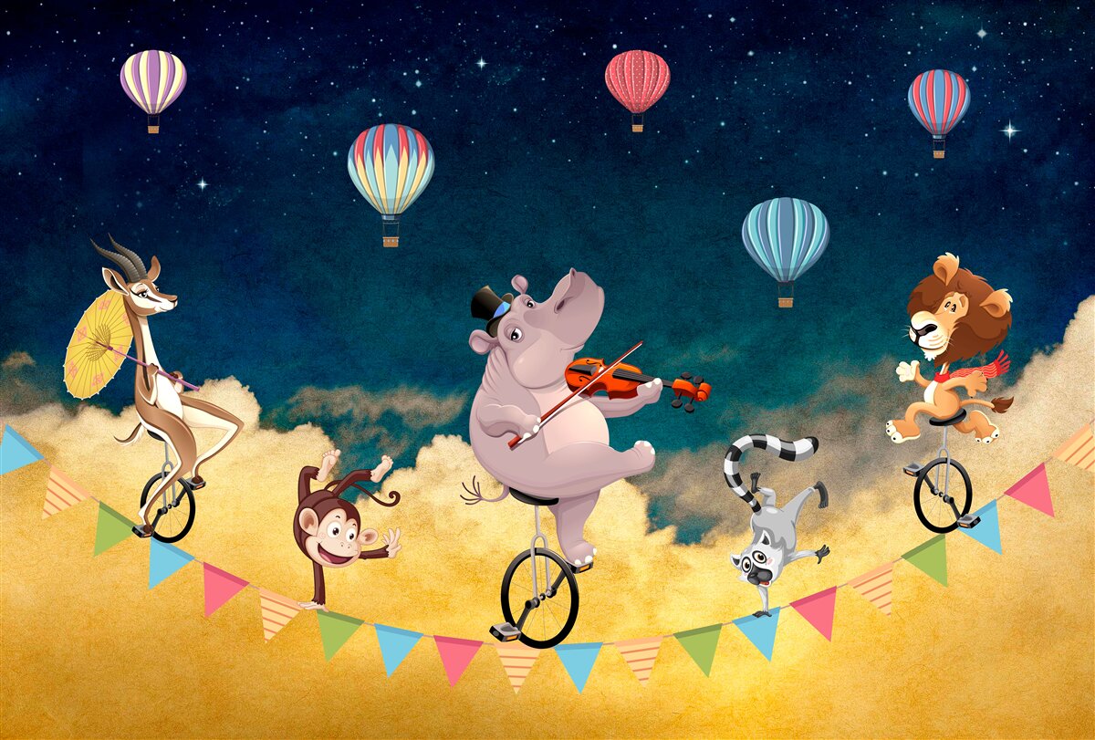 Fototapet acrobați pe frânghie, acompaniați de muzică