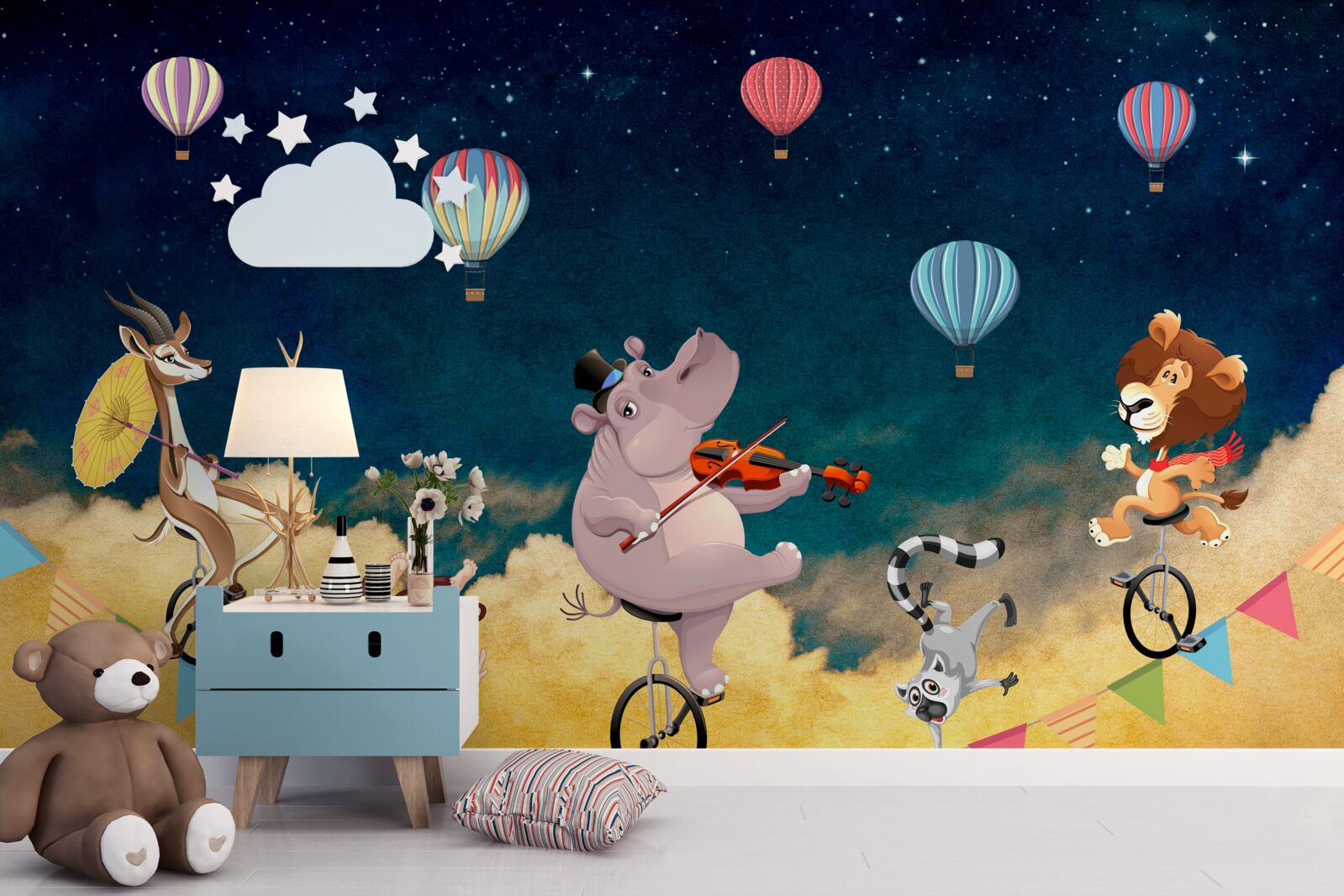 Fototapet acrobați pe frânghie, acompaniați de muzică