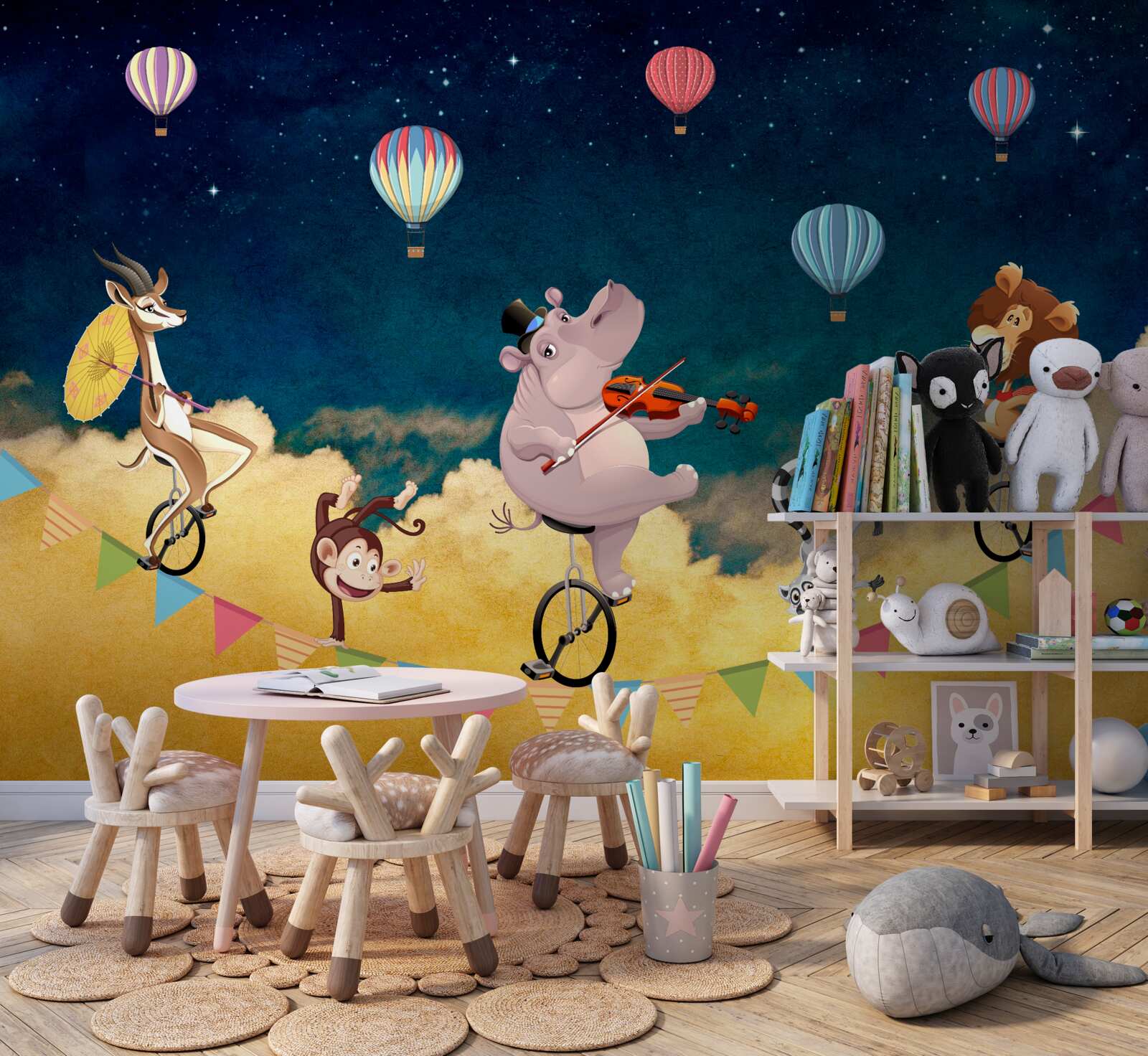 Fototapet acrobați pe frânghie, acompaniați de muzică