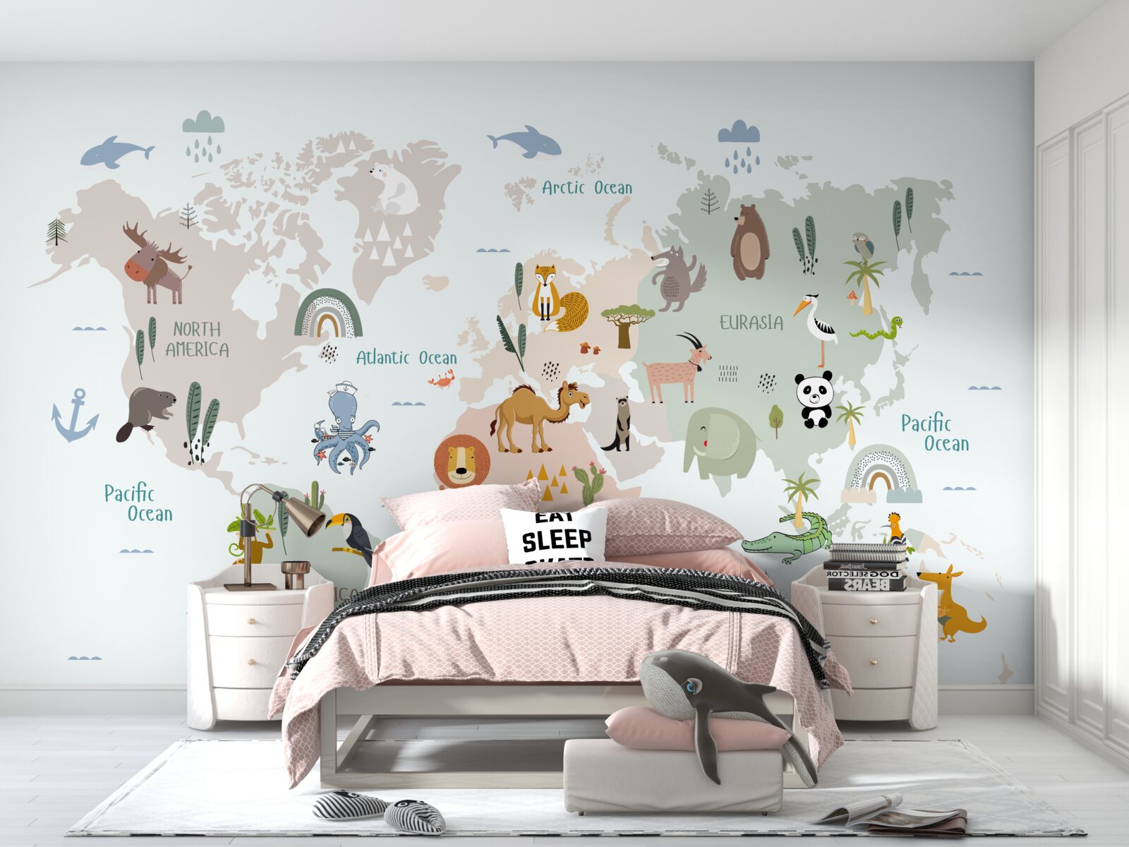 Fototapet hartă a lumii și reprezentanți ai continentelor