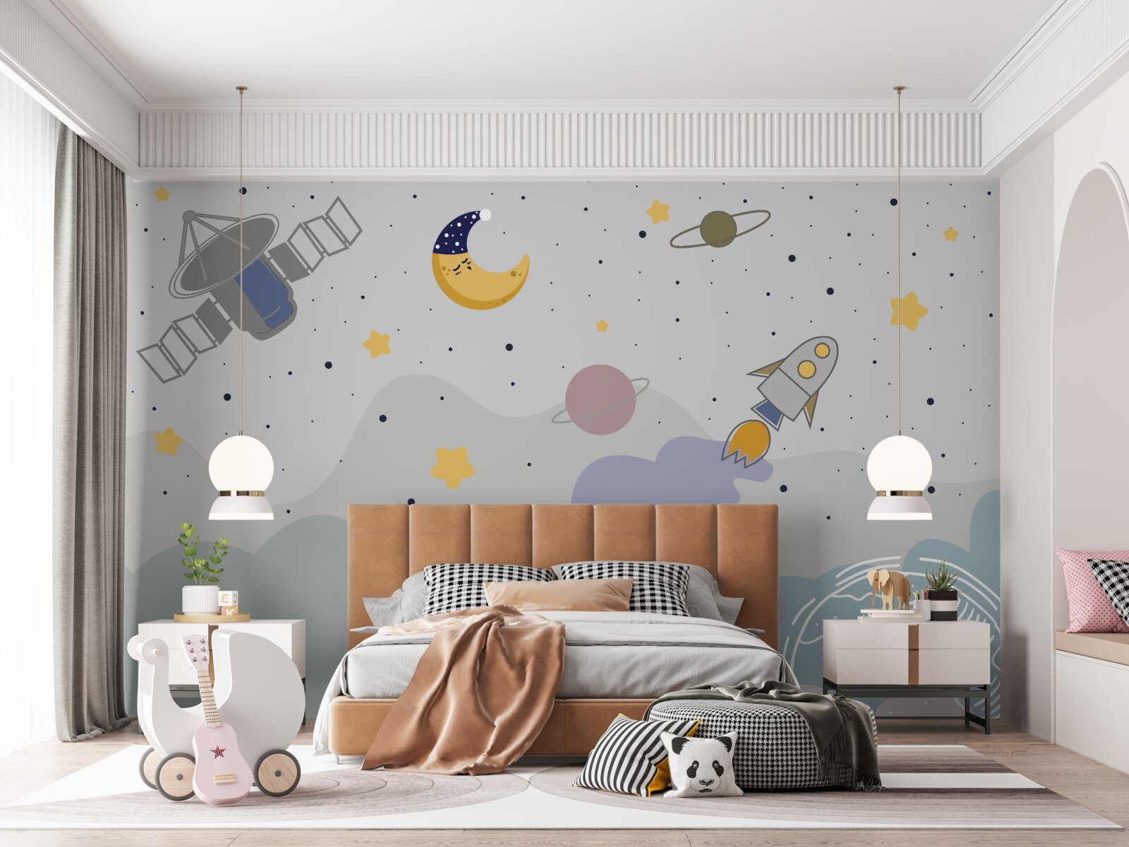 Fototapet corpuri cerești deasupra planetei noastre