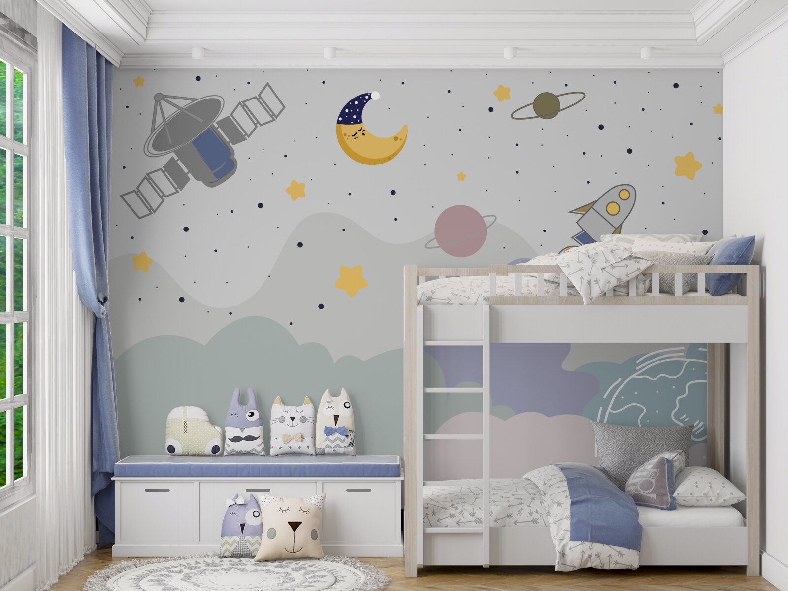 Fototapet corpuri cerești deasupra planetei noastre