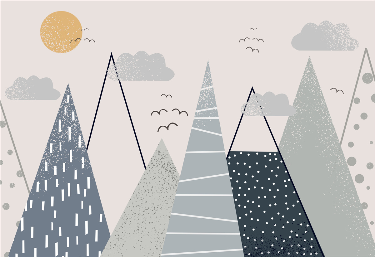 Fototapet soarele se ascunde în spatele vârfurilor munților