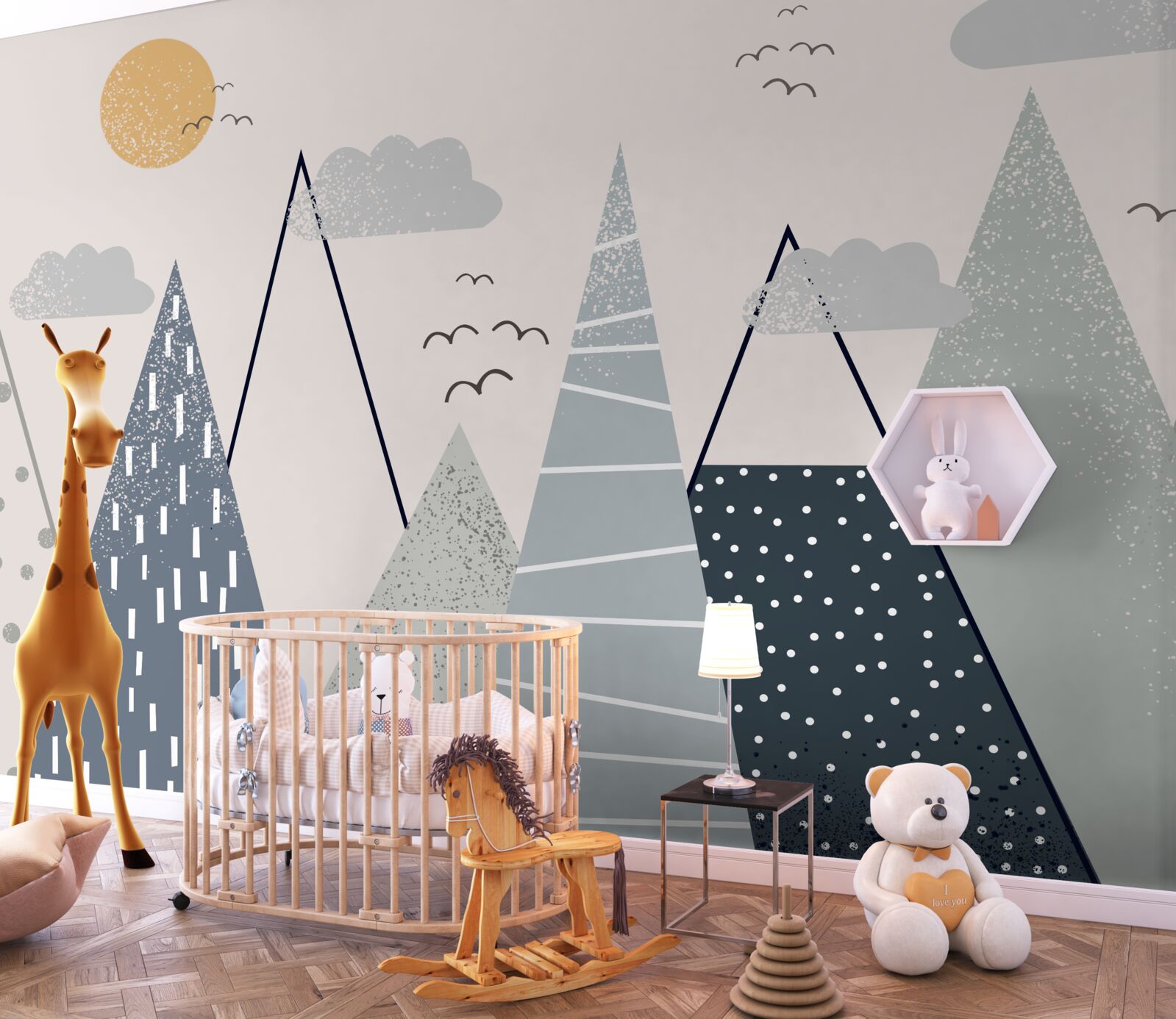 Fototapet soarele se ascunde în spatele vârfurilor munților