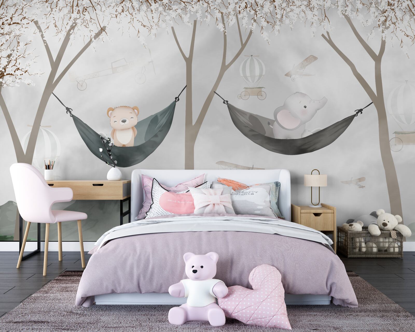 Fototapet tineri care locuiesc în pădure lângă copaci