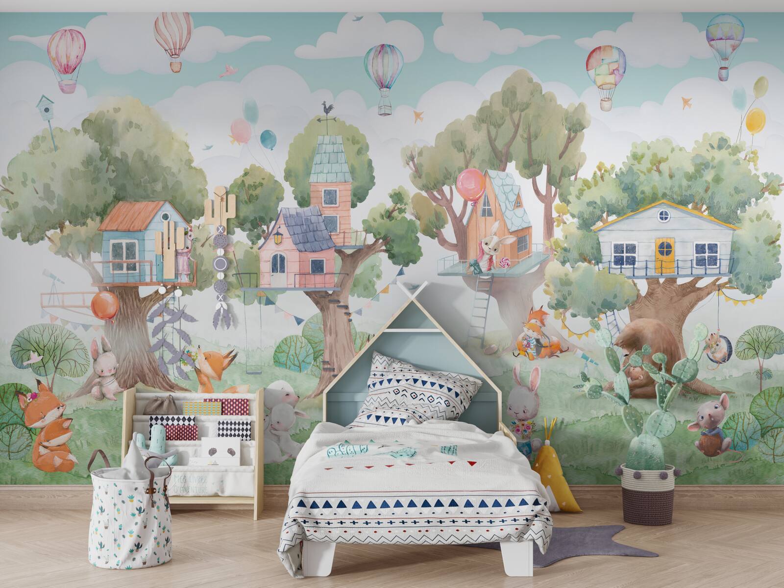 Fototapet case din lemn construite de copii