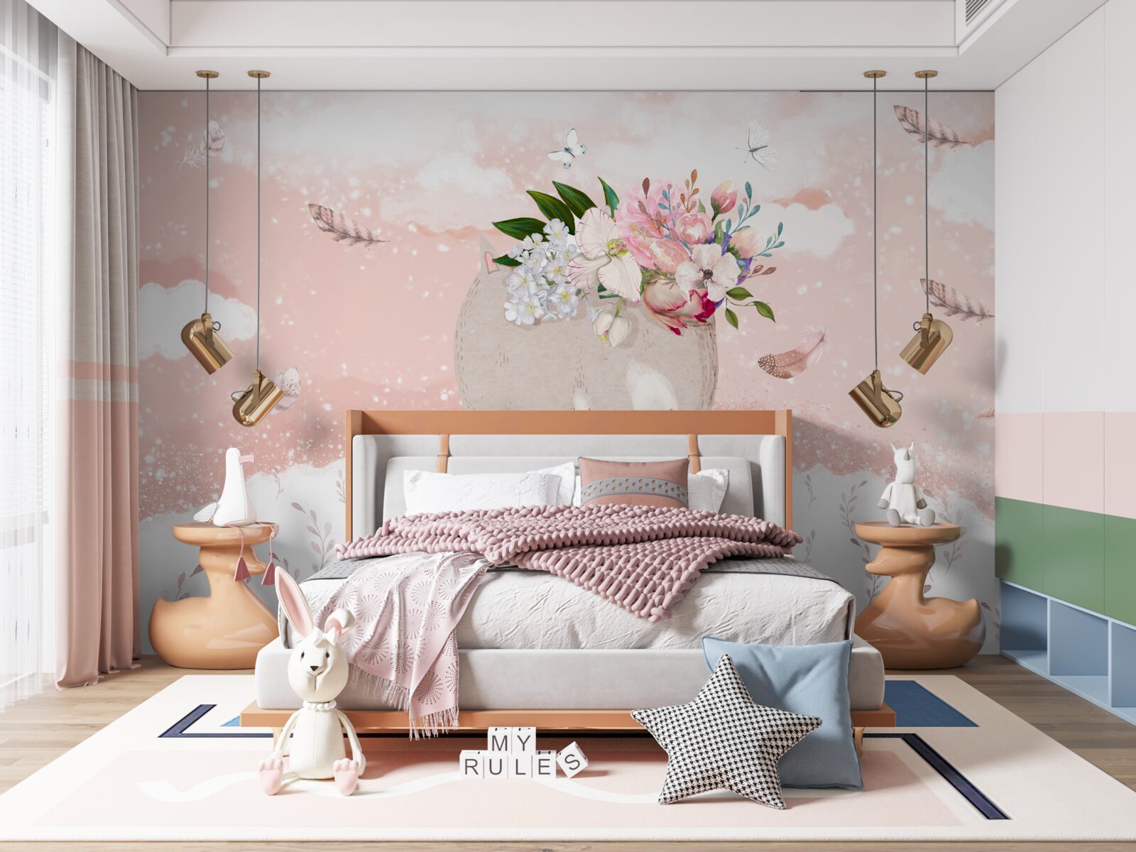 Fototapet pisică drăguță printre flori