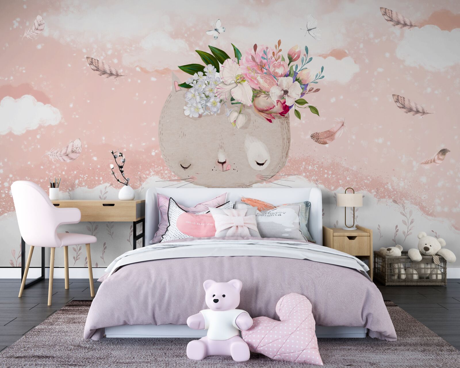 Fototapet pisică drăguță printre flori