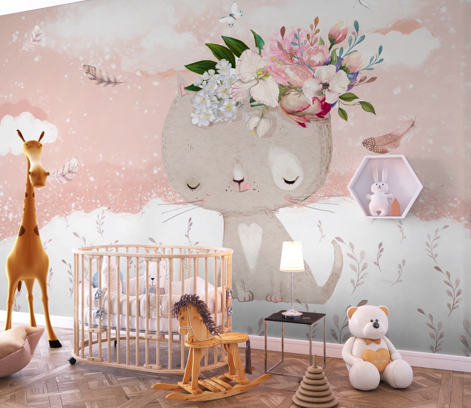 Fototapet pisică drăguță printre flori