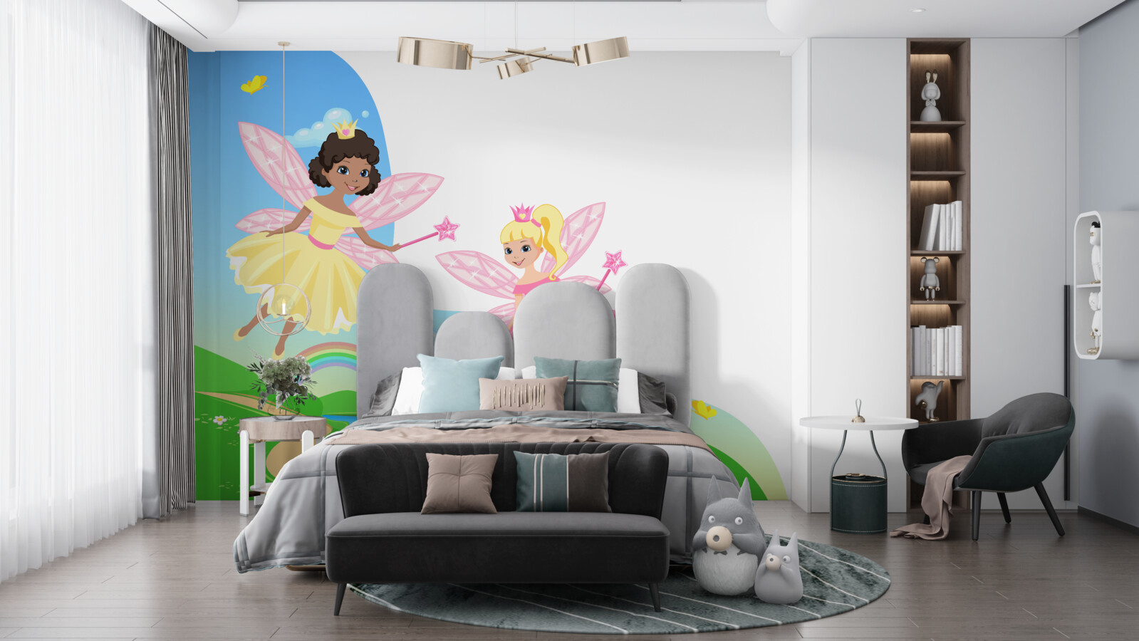 Fototapet zâne magice peste arcul podului și arcul curcubeu