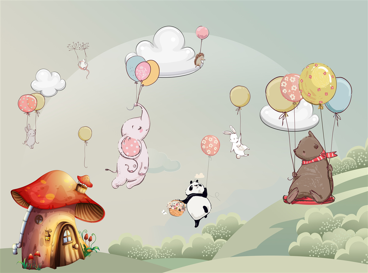 Fototapet animalele zboară pe baloane