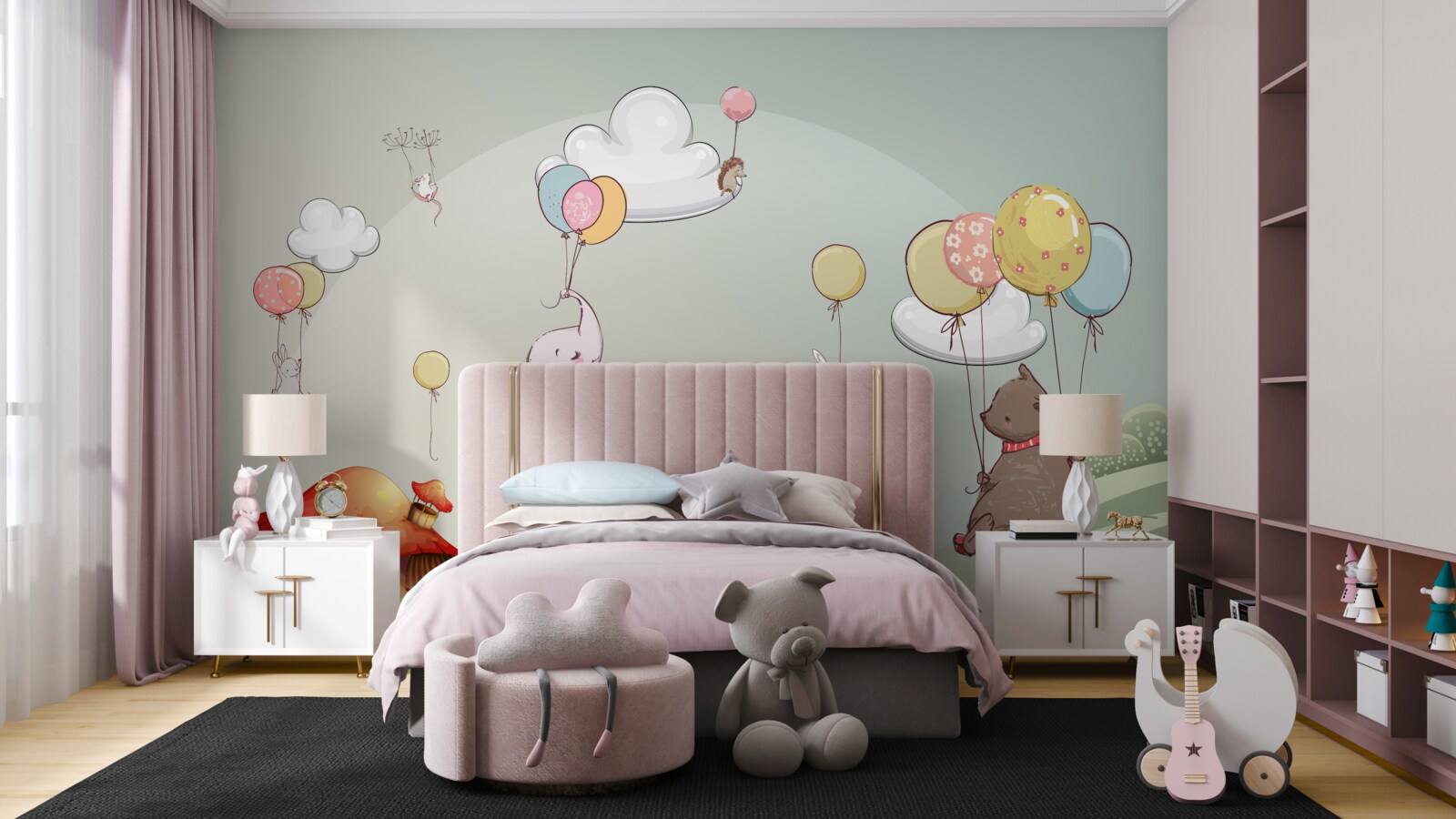 Fototapet animalele zboară pe baloane