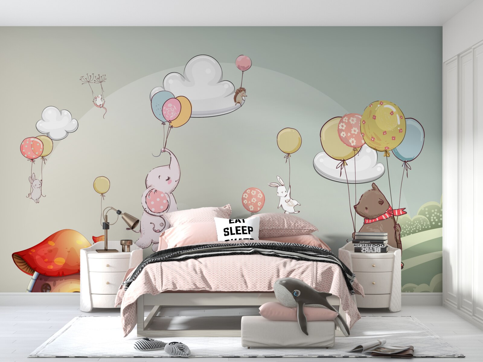 Fototapet animalele zboară pe baloane