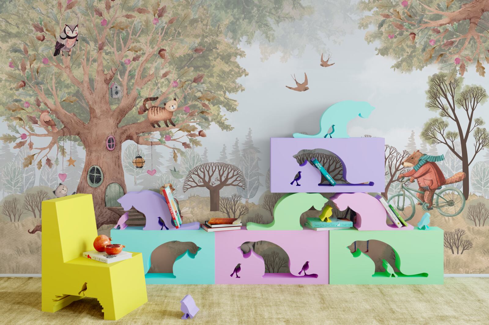 Fototapet o casă de animale într-un copac magic