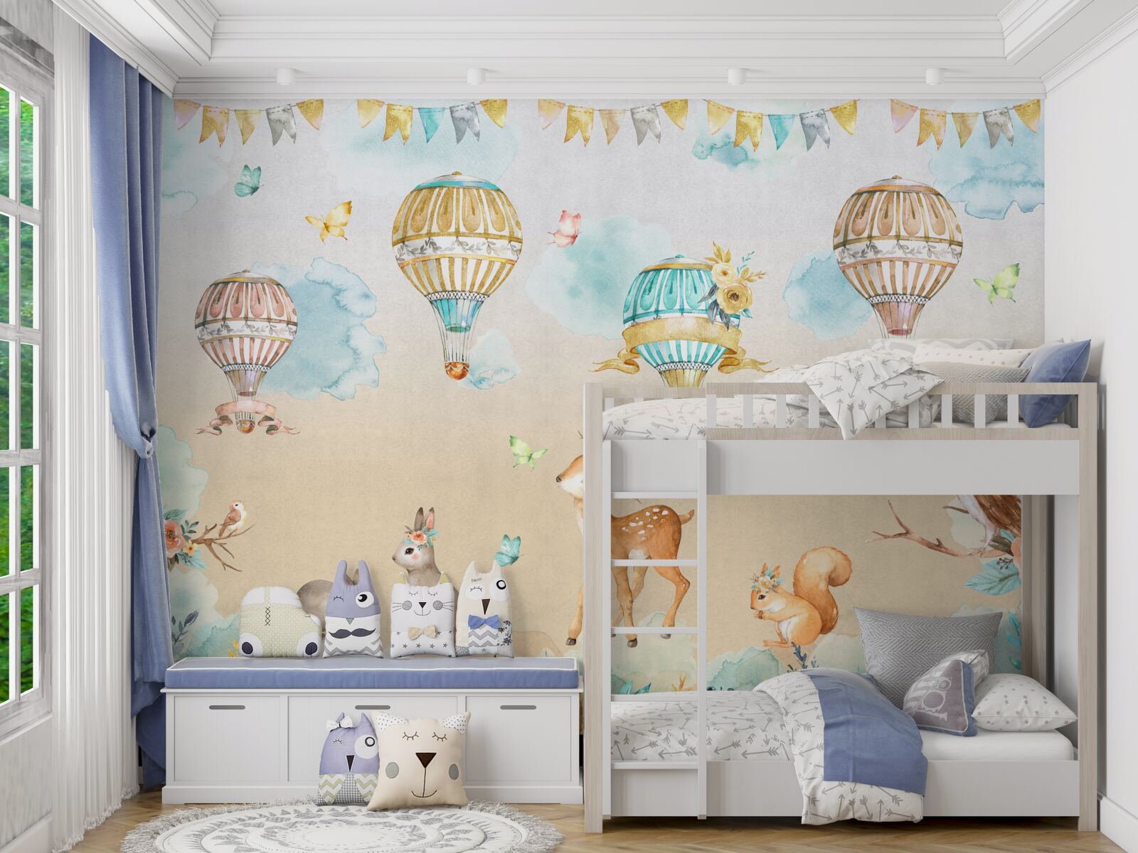 Fototapet animalele triumfă și baloanele plutesc în aer