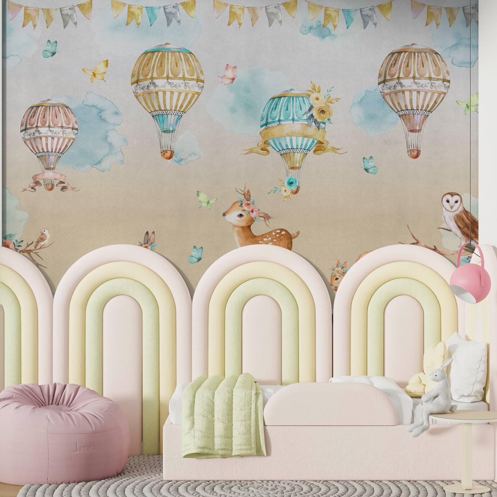 Fototapet animalele triumfă și baloanele plutesc în aer