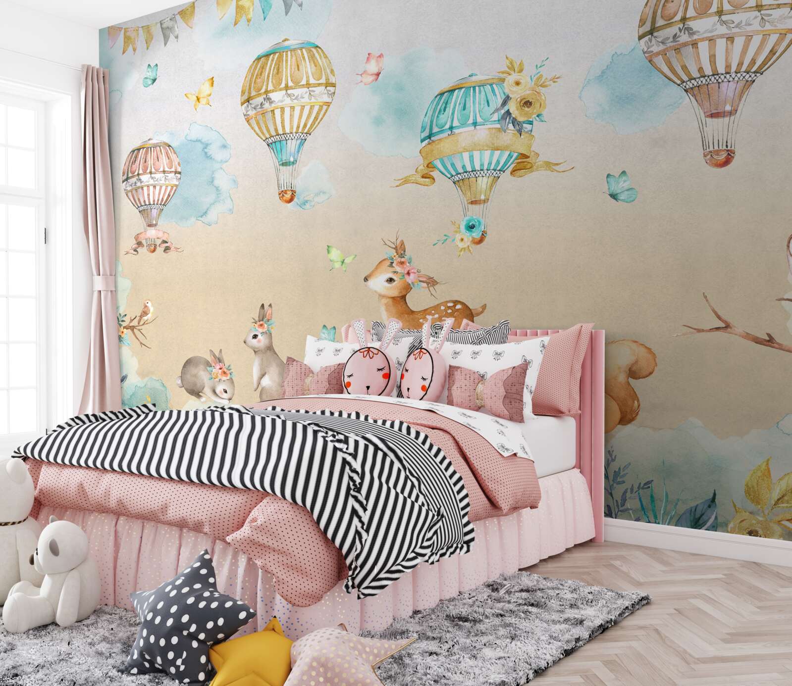 Fototapet animalele triumfă și baloanele plutesc în aer