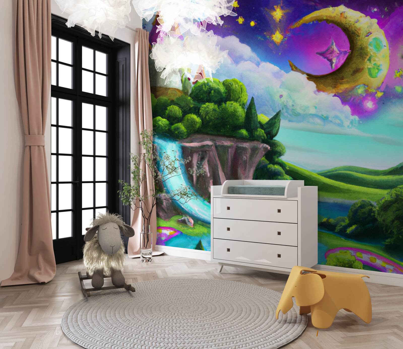 Fototapet cascadă fabuloasă lângă fortăreața inexpugnabilă