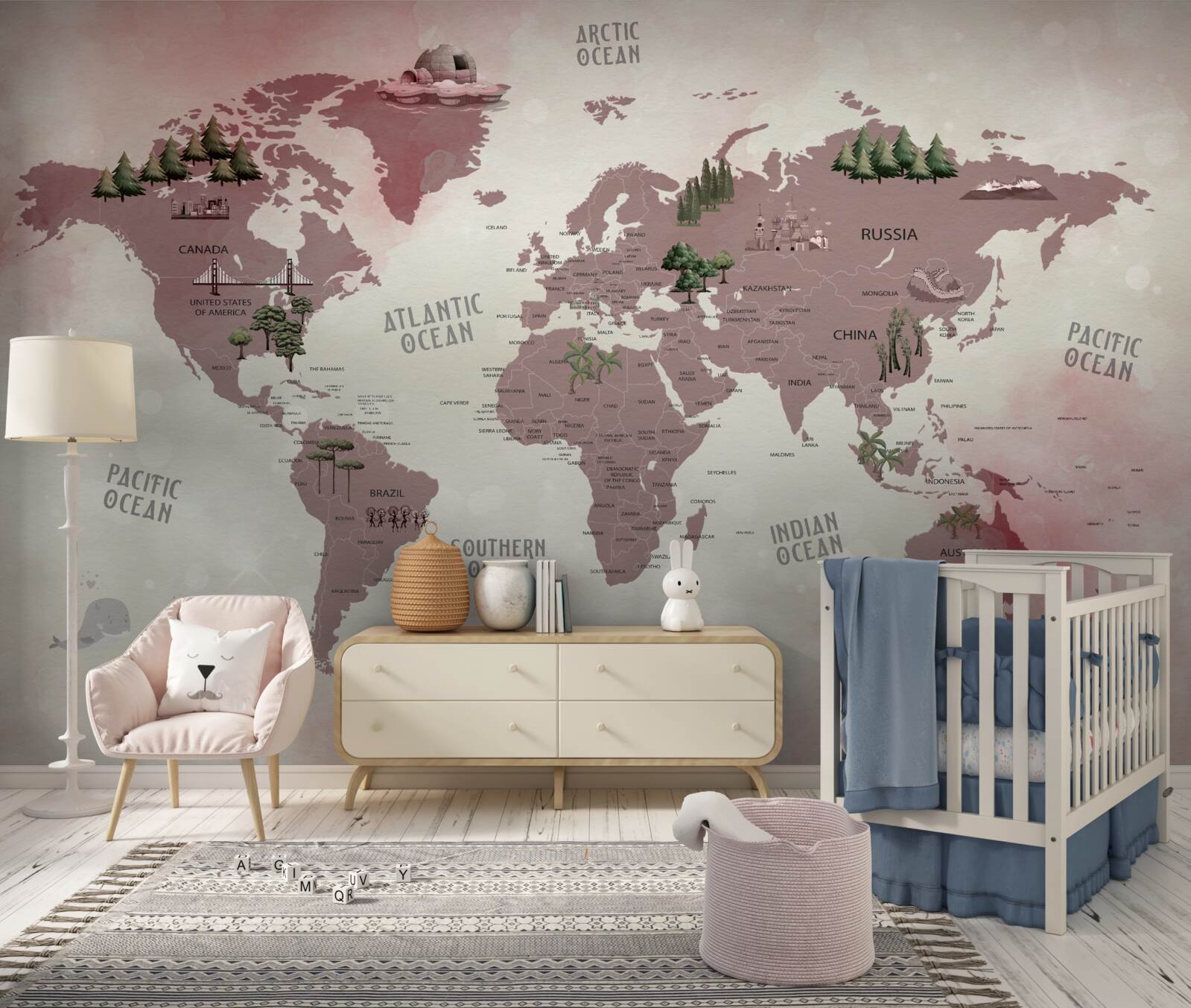 Fototapet hartă a lumii cu pădurile marcate