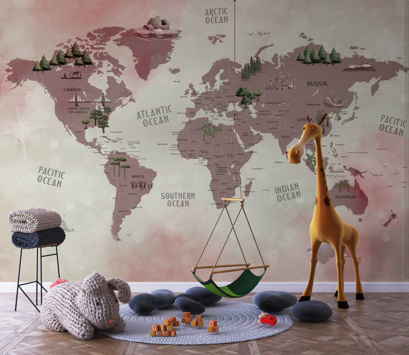 Fototapet hartă a lumii cu pădurile marcate