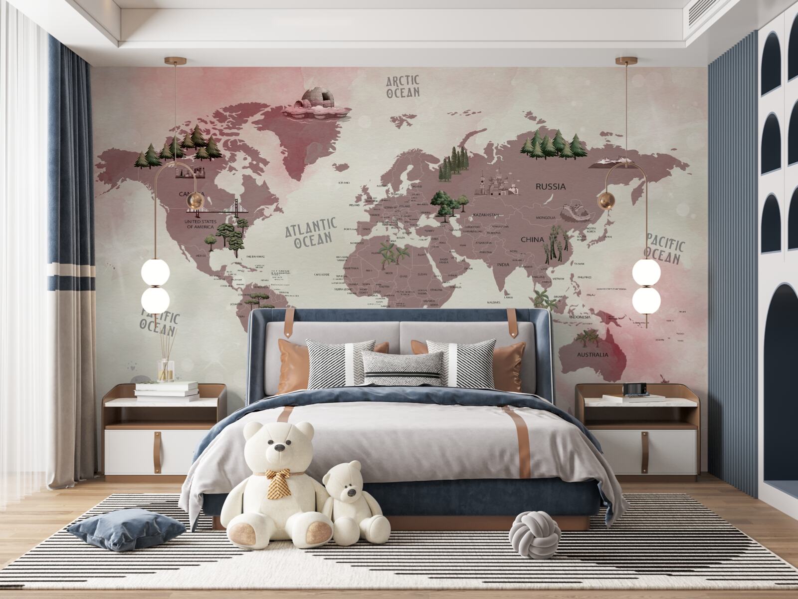 Fototapet hartă a lumii cu pădurile marcate